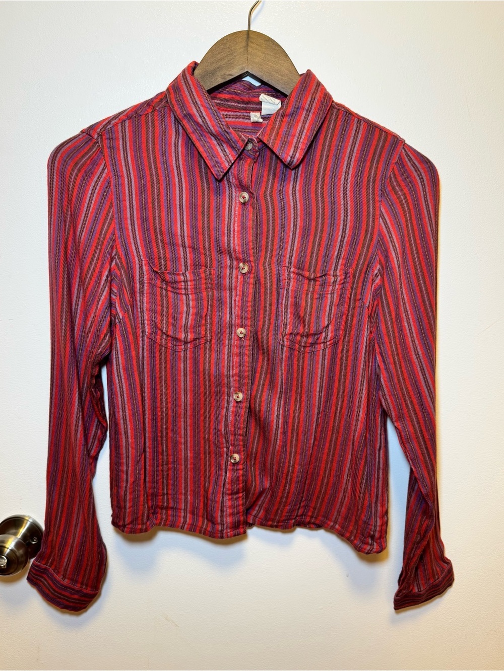 Japna Red & Pink Striped Button-Down Shirt Buttery Soft Size Small Hand Made
